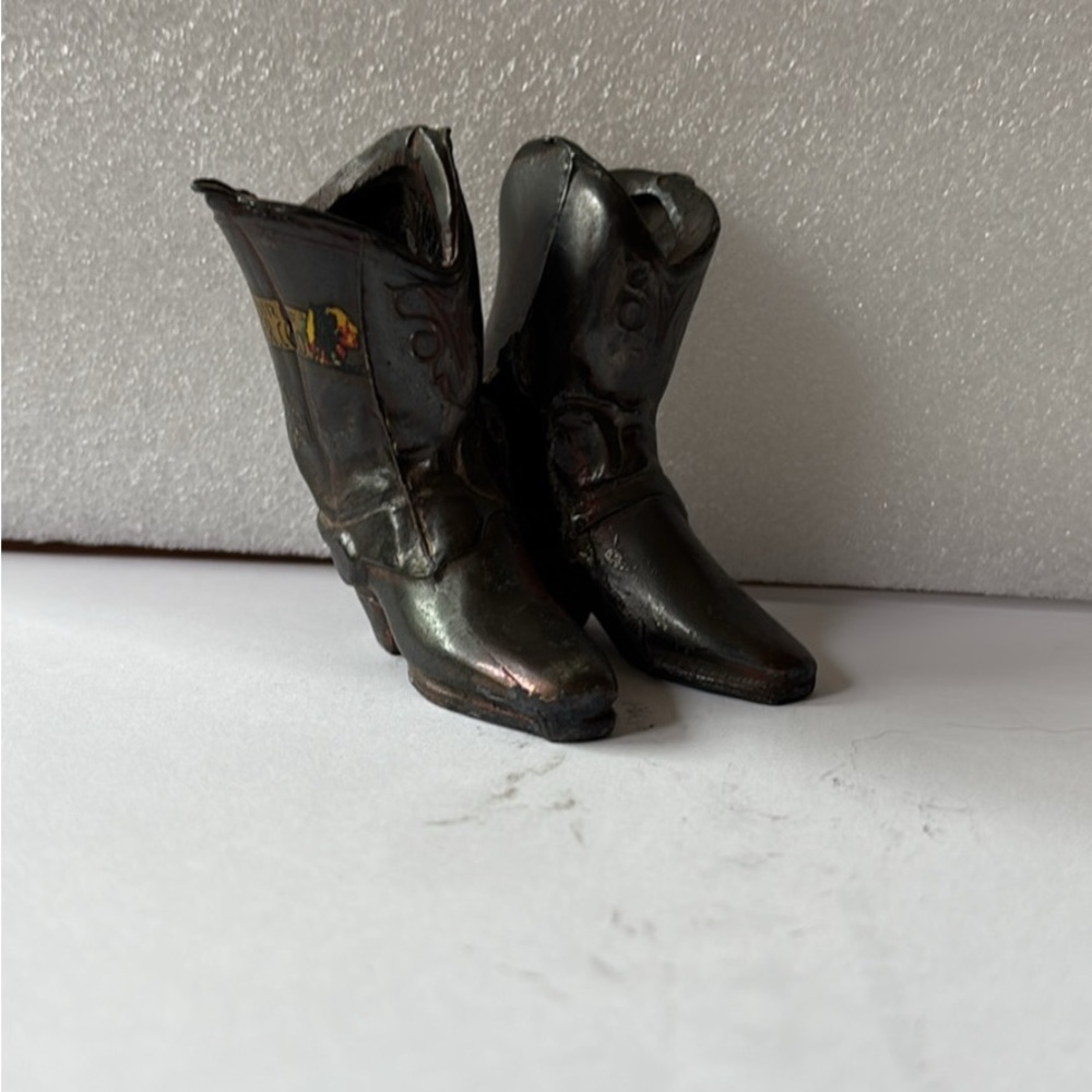 Antique Miniature Black Cowboy Boot Figurine